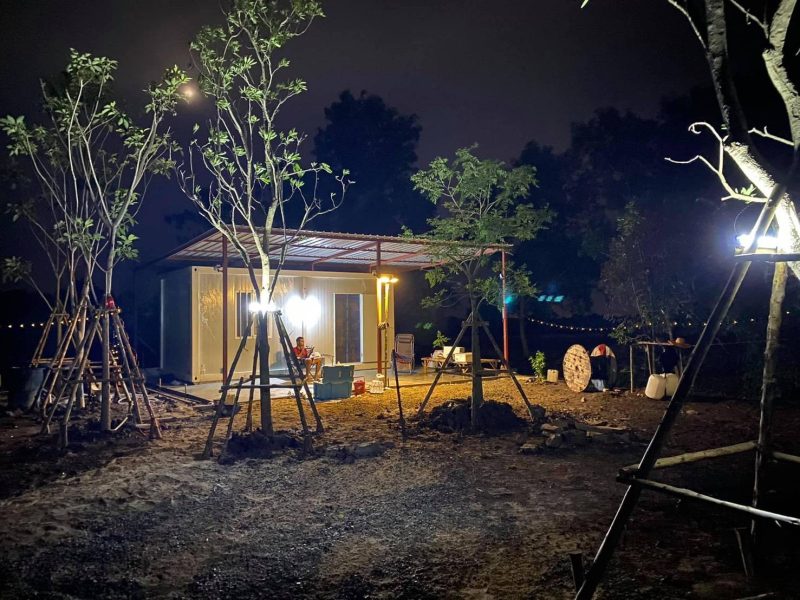 TheContainerTH container house installed, evening view with lighting