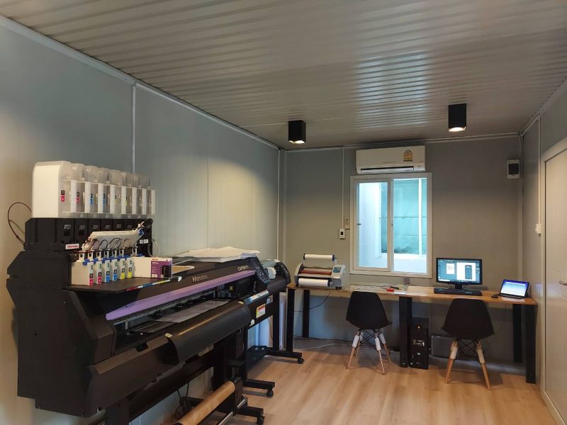 TheContainerTH furnished container interior — office layout