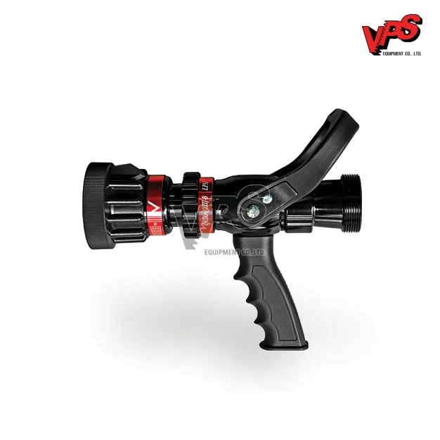 Hand-held fire hose nozzle with a pistol grip, rated 8 litres per second