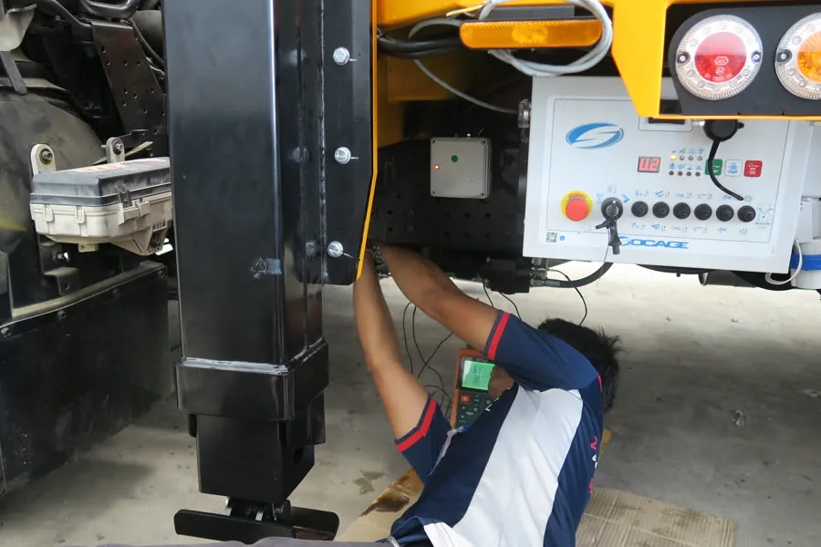 VPS technician wiring a PTO control on a truck body